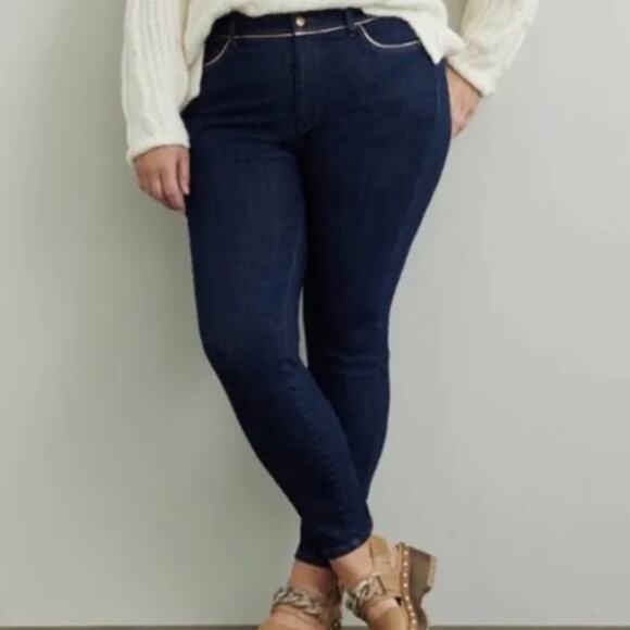 Anthropologie Denim - ANTHROPOLOGIE Pilcro Gold Pipe Trimmed Dark Wash Skinny Jeans Plus Size 24